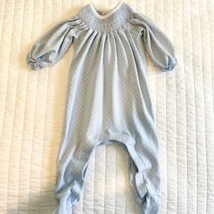 Magnolia Baby Smocked Blue Polka Dot Footies 3 Month